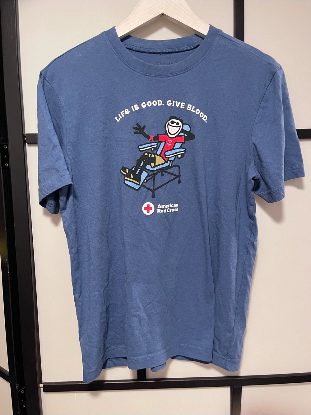 Life Is Good x American Red Cross "Give Blood" Graphic Tee Blue Size M